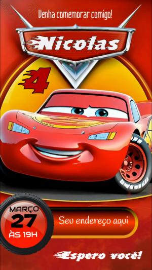 Convite Animado Aniversário Carros McQueen para Editar