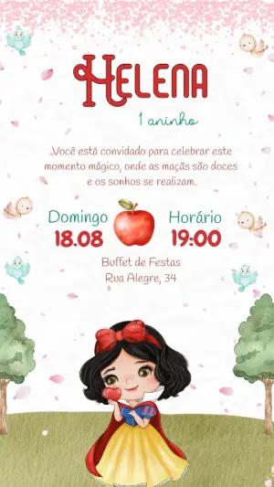 Convite de Aniversário Branca de Neve Fofo para Editar
