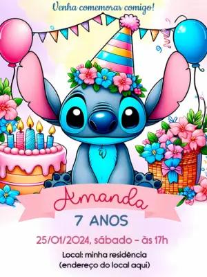 Convite de Aniversário Stitch para Editar Online e Imprimir