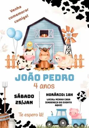 Convite de Aniversário Fazendinha com Animais para Editar Online