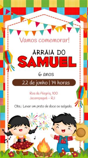 Convite Aniversário Festa Junina com Crianças para Editar