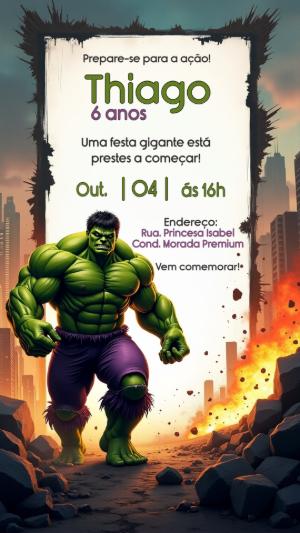 Convite de Aniversário Hulk Esmaga para Editar Online