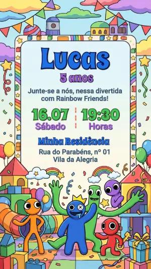 Convite de Aniversário Rainbow Friends Colorido para Editar