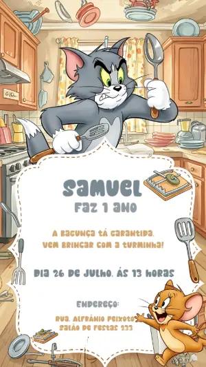Convite Aniversário Tom e Jerry para Editar Online