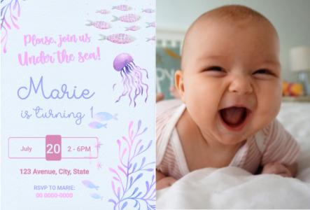 Editable Under the Sea 1st Birthday Invitation with Photo