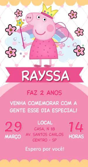 Convite de Aniversário Peppa Pig Fada Rosa para Editar