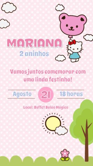 Convite Animado Aniversário Hello Kitty para Editar Online