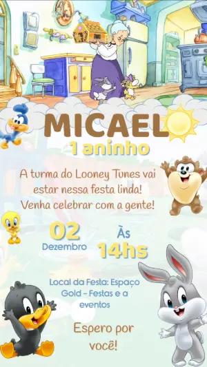 Convite Animado Aniversário Baby Looney Tunes para Editar Online