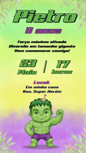 Convite de Aniversário Hulk Fofo para Editar Online