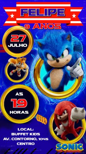 Convite Animado Aniversário Sonic para Editar Online