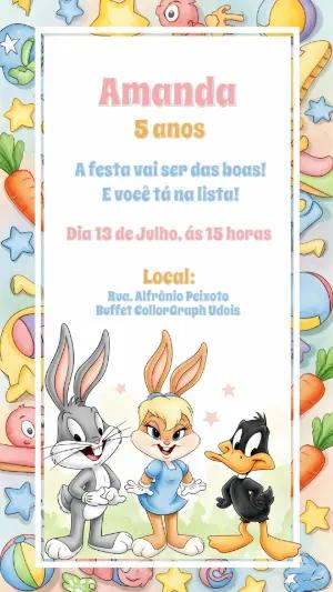 Convite Aniversário Baby Looney Tunes para Editar Online