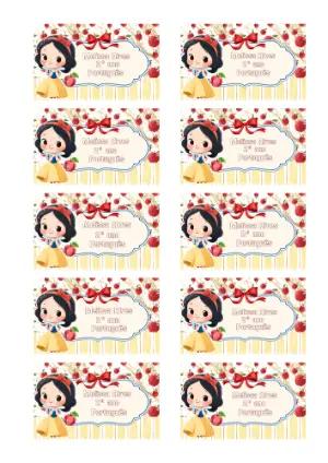 Etiqueta Escolar Branca de Neve Fofa | Modelo Editável