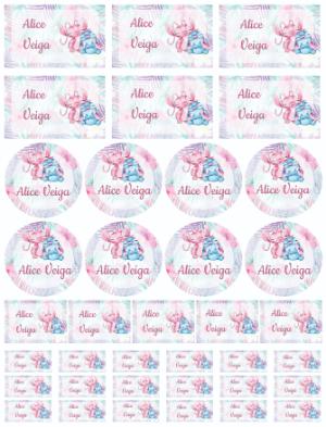Kit de Etiquetas Escolares Stitch e Angel Editável em Aquarela