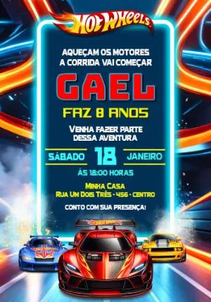 Convite de Aniversário Hot Wheels Vibrante para Editar Online