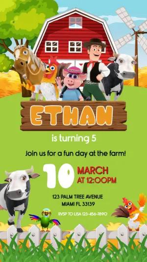 Farmer & Animals Birthday Invitation - Editable Template