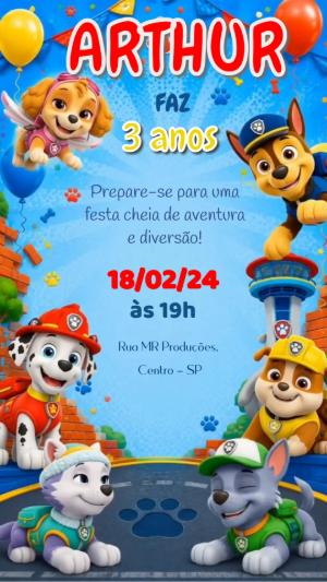 Vídeo Convite Patrulha Canina: Aniversário Infantil Animado