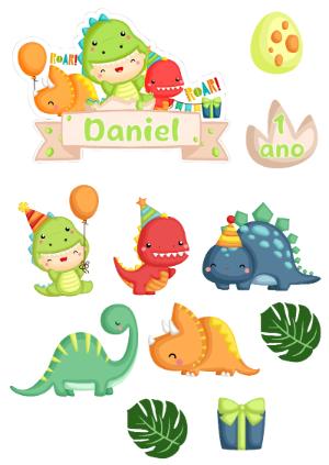 Topper de Bolo Aniversário Dino Baby para Editar Online