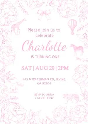 Editable Pink Safari Birthday Invitation for Girls