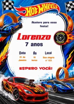 Convite Digital Hot Wheels: Modelo Editável para Aniversário