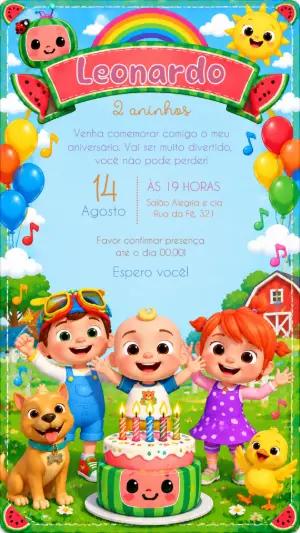 Convite de Aniversário CoComelon para Editar Online