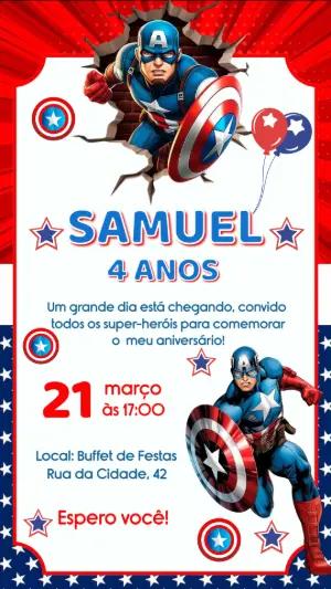 Convite Aniversário Capitão América para Editar Online