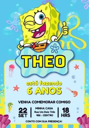 Convite de Aniversário Bob Esponja Fundo do Mar Editável