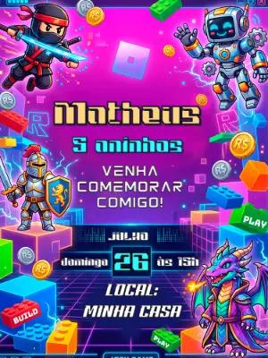 Convite de Aniversário Lego Colorido para Editar