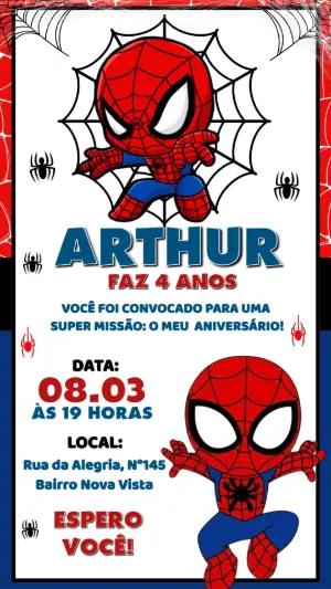 Convite de Aniversário Homem-Aranha Infantil para Editar