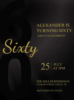Elegant 60th Birthday Invitation | Editable Black & Gold Template