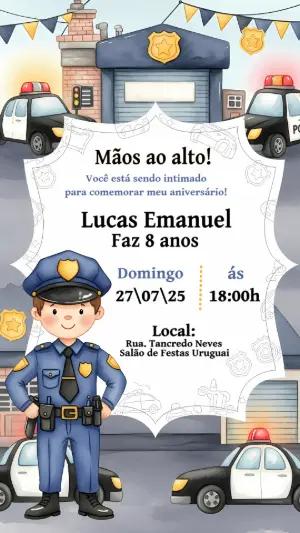 Convite de Aniversário Policial para Editar e Compartilhar