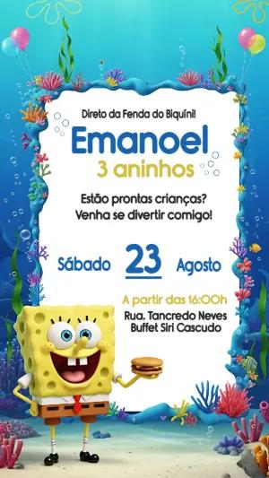 Convite de Aniversário Bob Esponja para Editar Online