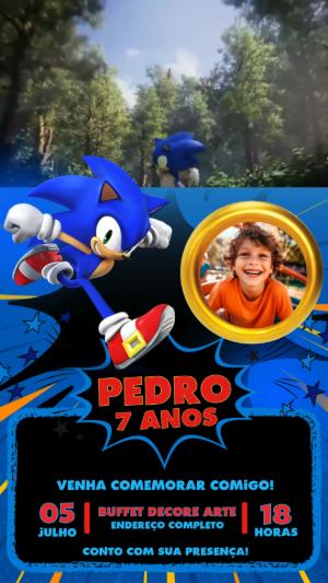 Convite Aniversário Sonic com Foto para Editar Online