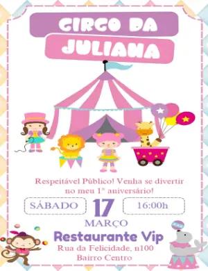 Convite de Aniversário Circo Rosa com Animais para Editar