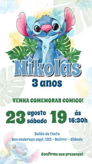 Convite de Aniversário Stitch Tropical para Editar Online