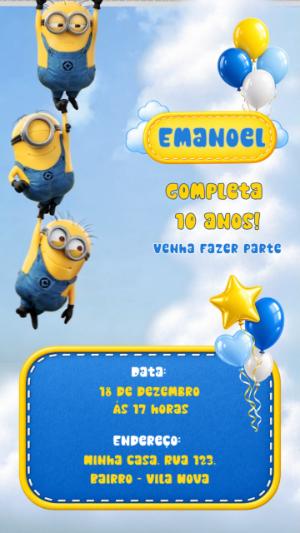 Convite Animado Aniversário Minions Falante para Editar Online