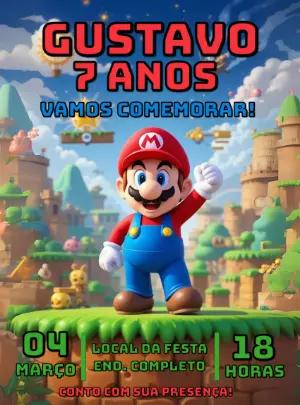 Convite de Aniversário Super Mario Bros para Editar Online