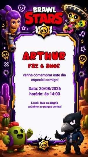 Convite de Aniversário Brawl Stars Editável