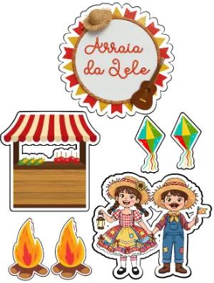 Topo de Bolo Festa Junina Infantil Colorido para Editar
