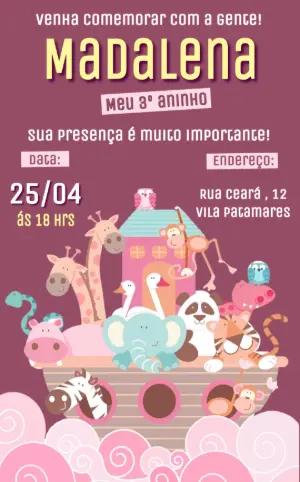 Convite Aniversário Arca de Noé com Animais para Editar Online