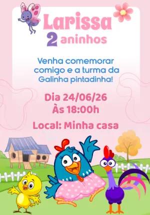 Convite de Aniversário Galinha Pintadinha para Editar Online