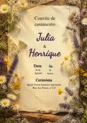 Convite de Casamento Rústico Floral para Editar Online