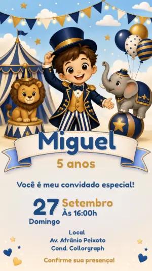 Convite Editável Aniversário de Menino Tema Circo