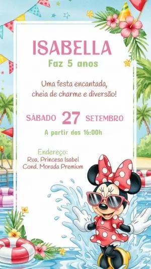 Convite Aniversário Minnie Mouse na Piscina para Editar