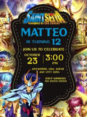 Saint Seiya Birthday Invitation Editable Digital Template