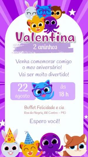 Convite de Aniversário Bolofofos Lilás para Editar Online