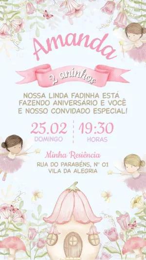 Convite de Aniversário Jardim das Fadas Delicado para Editar