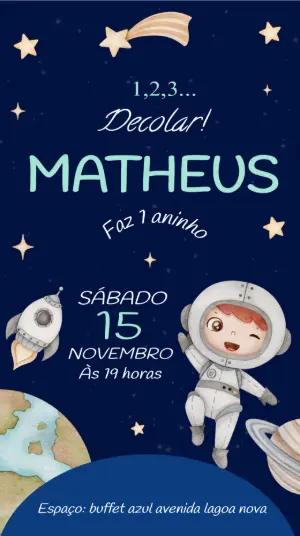 Convite de Aniversário Astronauta Fofo para Editar Online