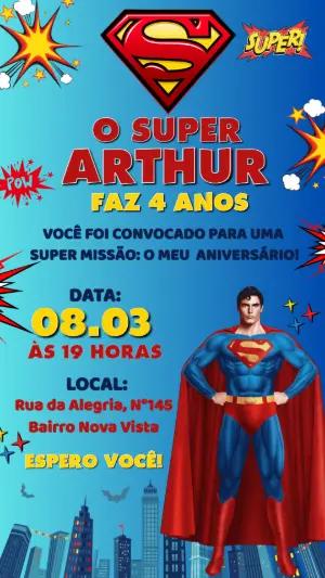 Convite de Aniversário Superman Super-Herói para Editar