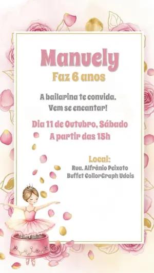Convite de Aniversário Bailarina Delicado para Editar Online