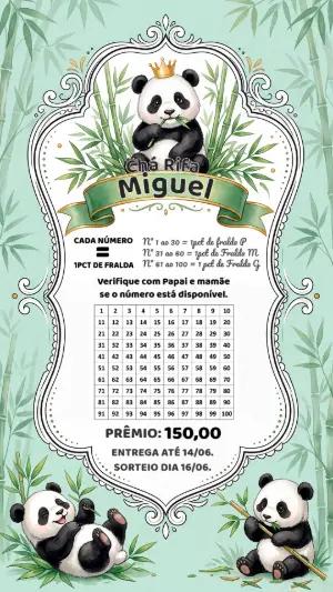 Modelo Editável de Chá Rifa Tema Panda Aquarela